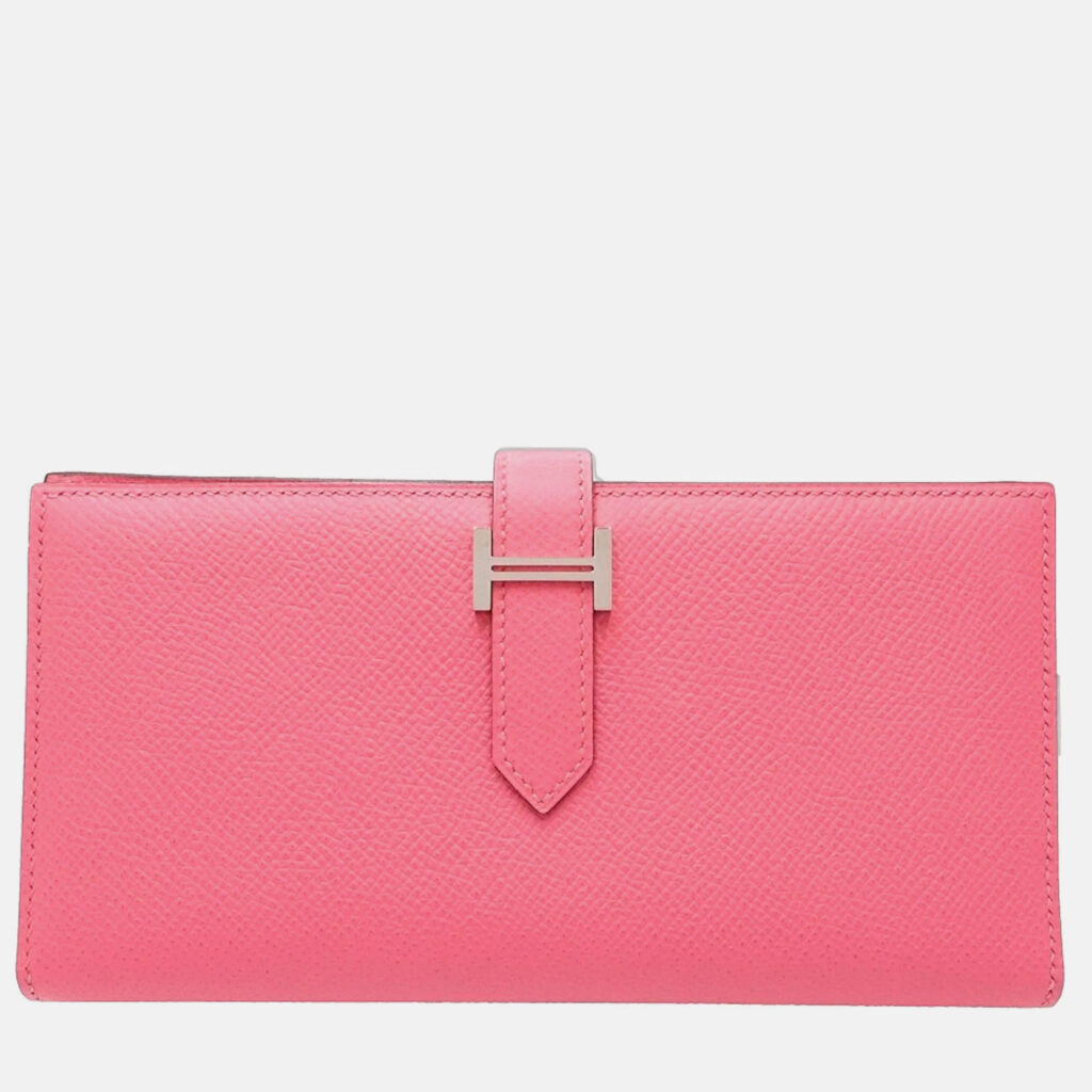 luxury-women-hermes-used-handbags-p1170085-010 Hermes Bearn Soufflet Pink Epsom Leather Long Wallet