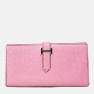 Hermes Bearn Long Pink Leather Two Fold Wallet