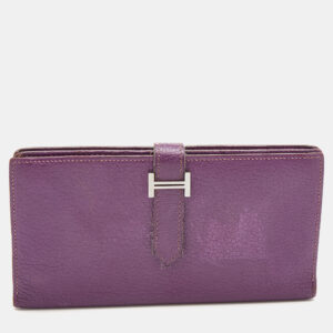 Herm&egrave;s  Cyclamen Chevre Mysore Leather Palladium Finish Bearn Wallet