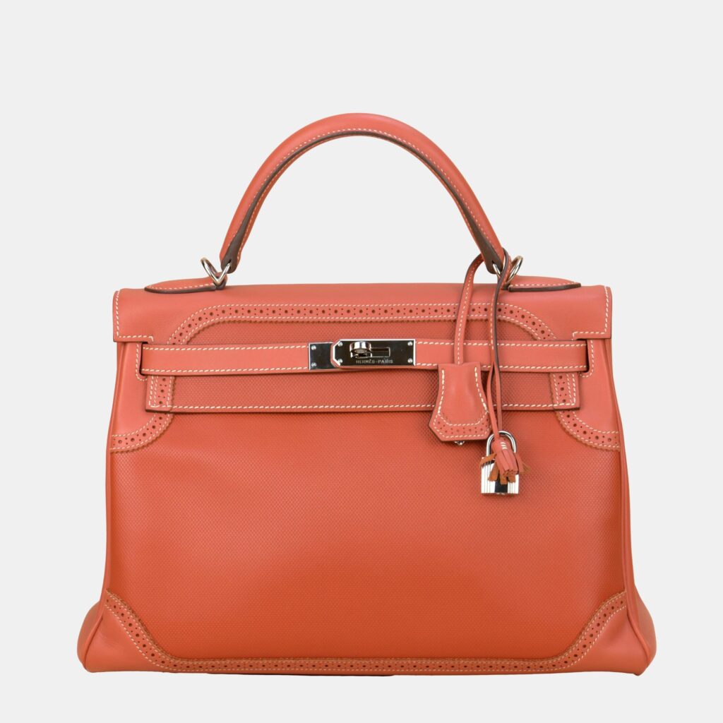 luxury-women-hermes-used-handbags-p751147-026 Hermes Sanguine Swift Leather Palladium Hardware Ghillies Retourne Kelly 32 Bag