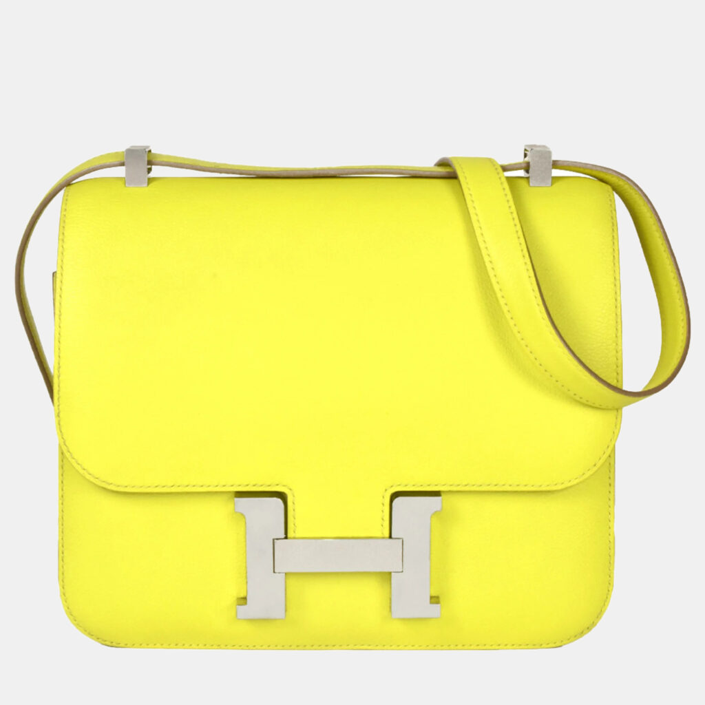 luxury-women-hermes-used-handbags-p946542-005 Hermes Constance 3 24 Lime Evercolor D stamp shoulder bag yellow