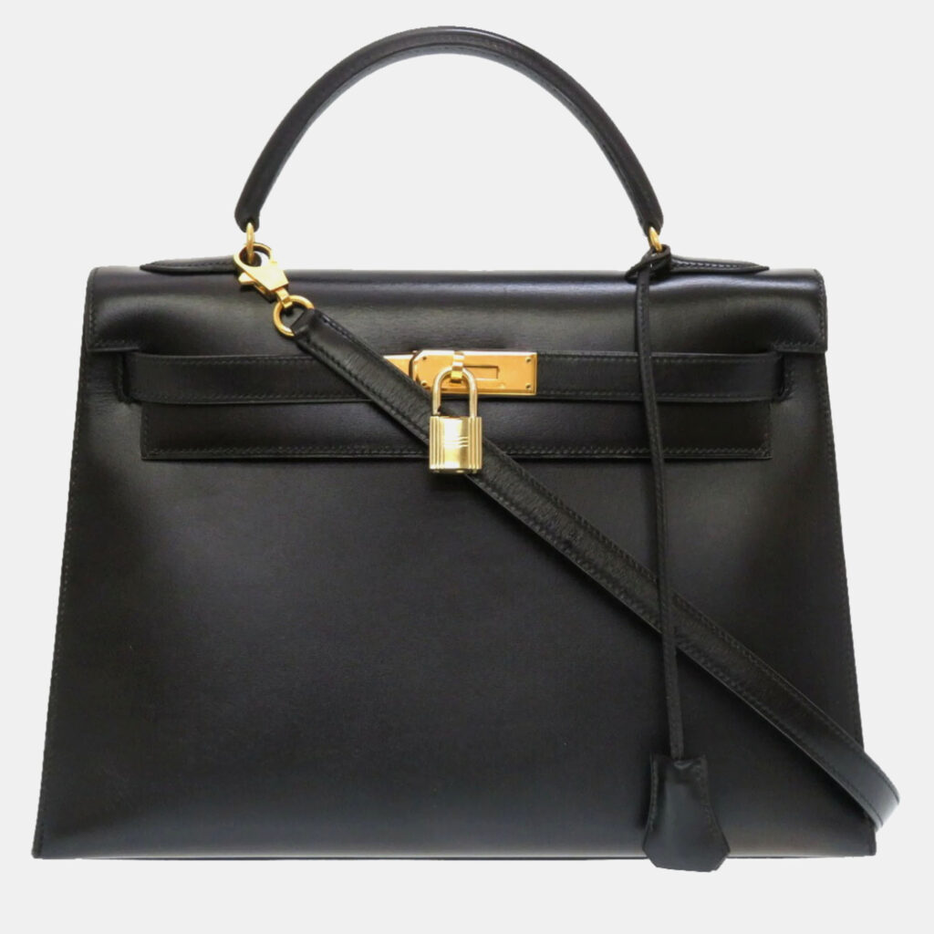 luxury-women-hermes-used-handbags-p991782-003 Hermes Black Box calf Kelly 32 Handbag