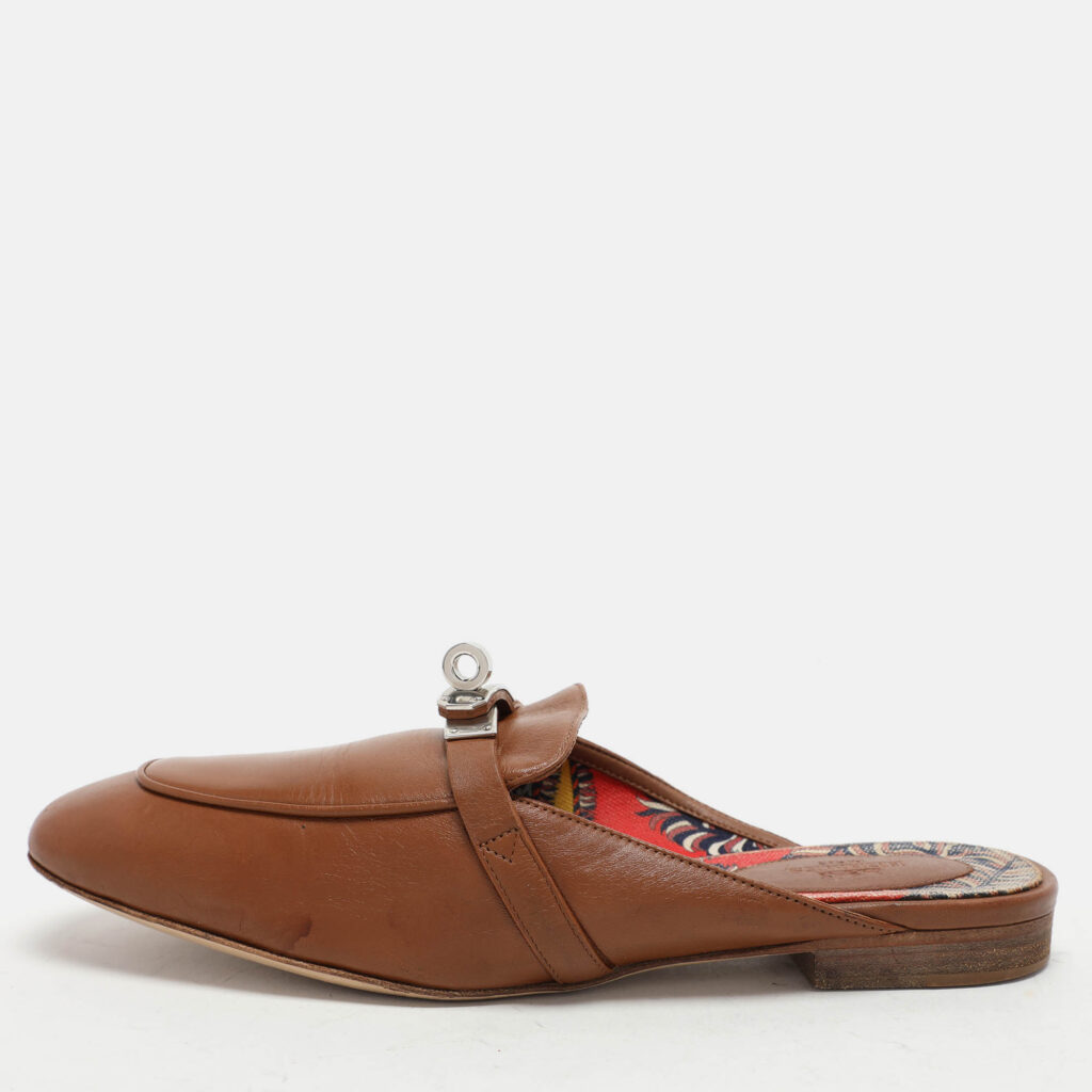 Hermes Brown Leather Oz Mules Size 38