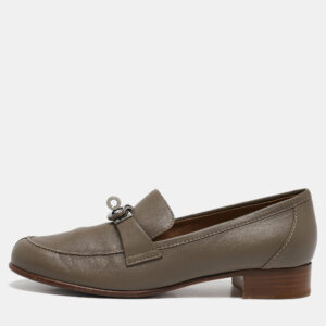 Hermes Grey Leather Kelly Loafers Size 37