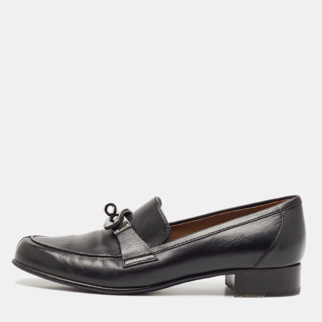 luxury-women-hermes-used-shoes-p1117383-009 Hermes Black Leather Destin Slip On Loafers Size 37