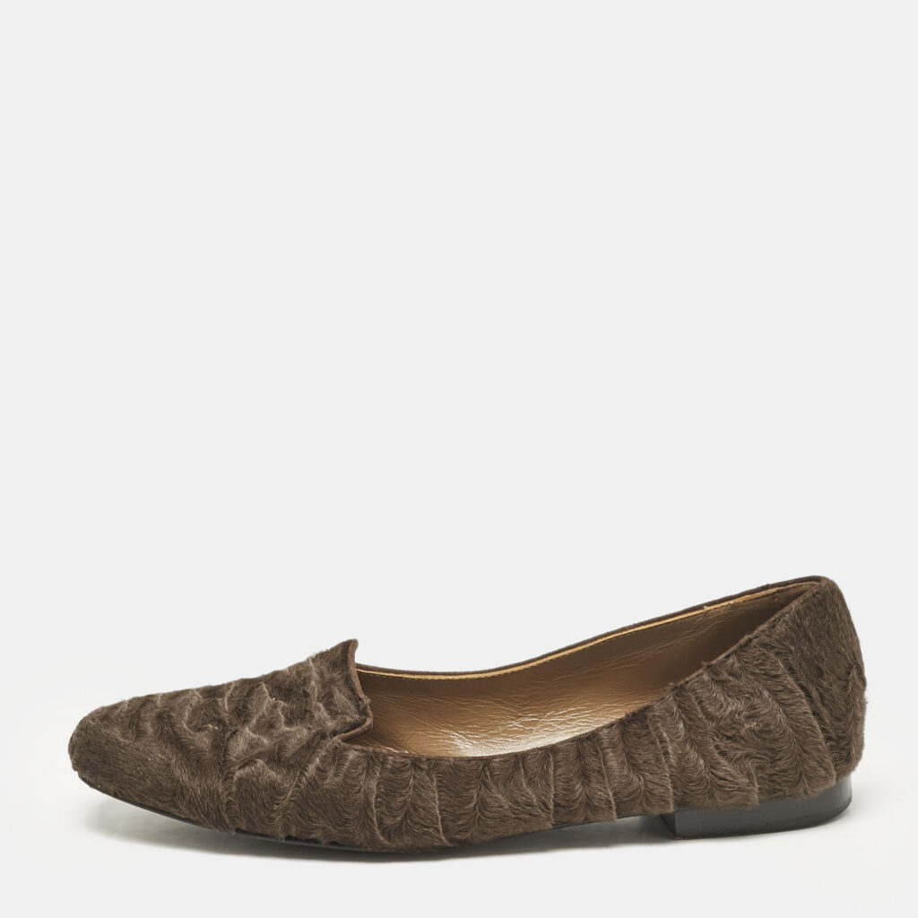 luxury-women-hermes-used-shoes-p1118174-003 Hermes Dark Brown Astrakhan Lamb Fur Smoking Slippers Size 38