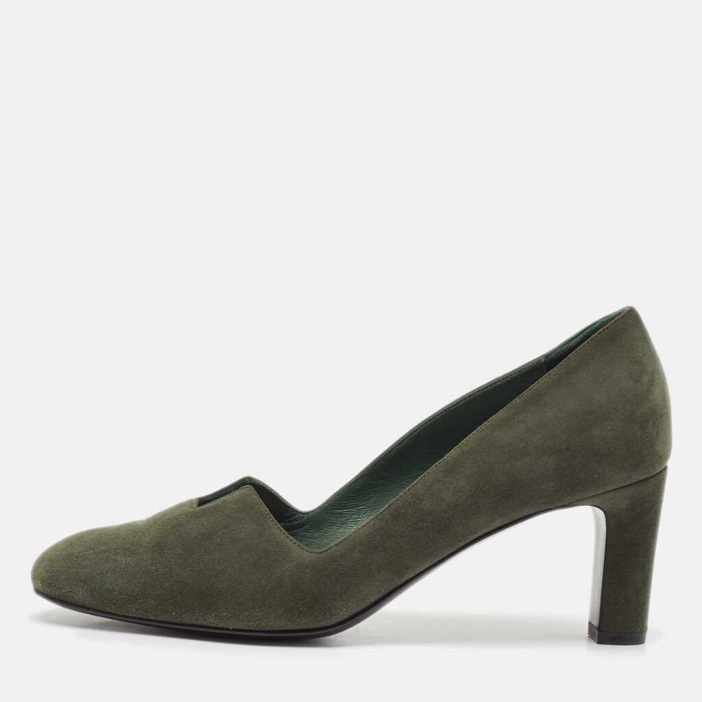 Hermes Olive Green Suede Cut Out Pumps Size 37.5
