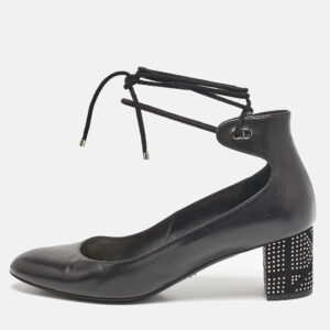Dior Black Leather Block Heel Ankle Strap Pumps Size 38.5