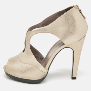 Herm&egrave;s Gold Leather Peep Toe Platform Sandals Size 36.5