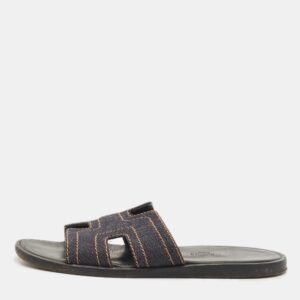 Hermes Black Denim Izmir Flat Sandals Size 40