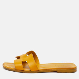 hermes yellow leather oran flat slide sandals size 37.5
