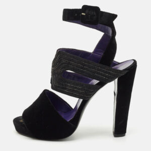 Hermes Black Velvet Platform  Ankle Strap Sandals Size 40