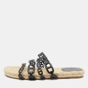 Hermes Black Leather Ancone Espadrille Flats Size 39