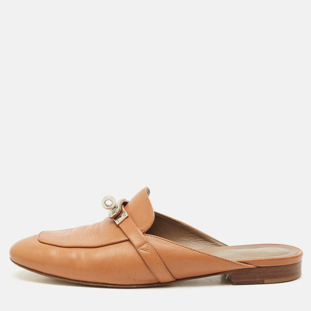 luxury-women-hermes-used-shoes-p1167050-001 Hermes Naturel Leather Oz Flat Mules Size 38