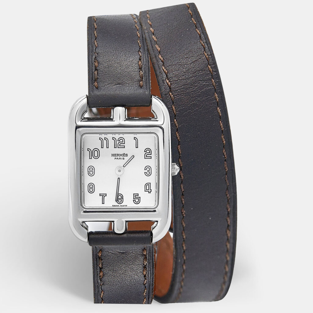 luxury-women-hermes-used-watches-p1016293-012 Hermes Silver Dial Stainless Steel Leather Cape Cod CC1.210 Unisex Wristwatch 23 mm