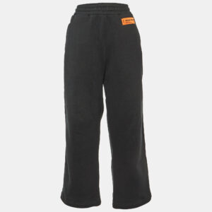 Heron Preston Black Cotton Logo Tape Detail Sweatpants L