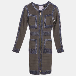 herve leger grey/blue beaded knit bandage keslyn dress xs
