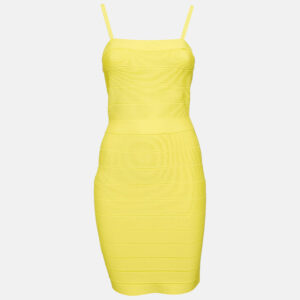 Herve Leger Yellow Stretch Knit Bandage Mini Dress M