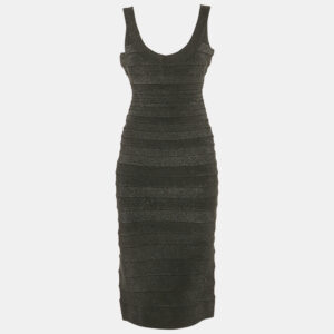 herve leger black textured knit sleeveless bodycon ebba dress l