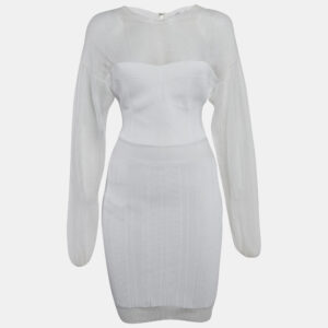 Herve Leger White Jersey Long Sleeve Mini Dress S