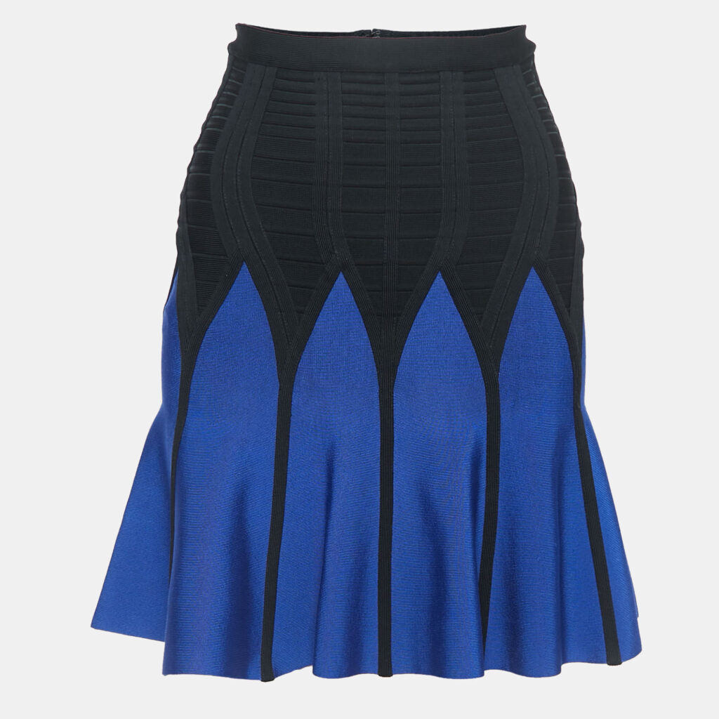 luxury-women-herve-leger-used-clothes-p892533-003 Herve Leger Black/Blue Knit Flared Mini Skirt S