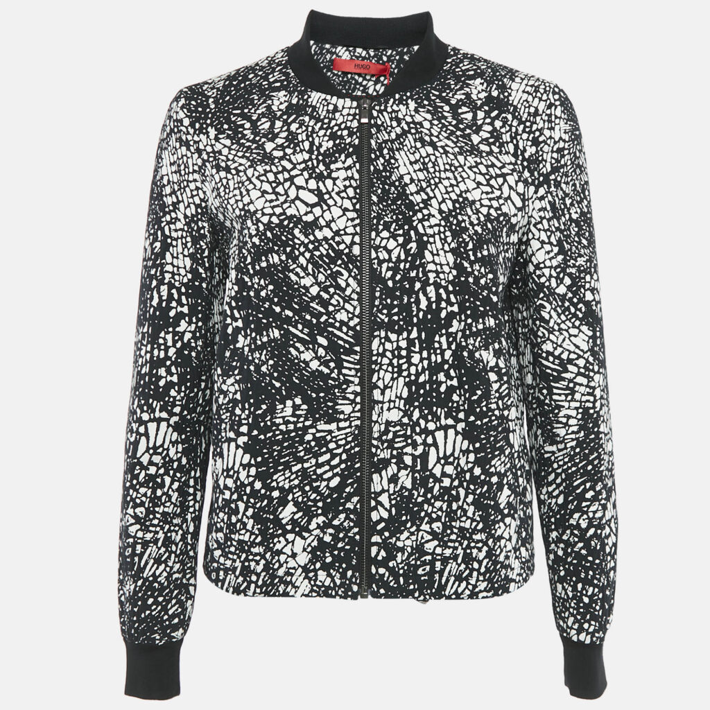 luxury-women-hugo-boss-new-clothes-p1125233-001 Hugo Boss Black/White Printed Cotton Blend Crinkled Andina Jacket M
