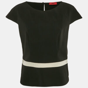 Hugo Boss Black Crepe Contrast Trim Cotine Top L