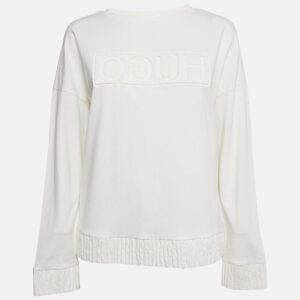 Hugo Boss Off-White Cotton HD Effect Logo Detail Sweatshirt M