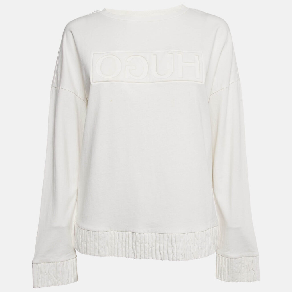 luxury-women-hugo-boss-used-clothes-p1094116-001 Hugo Boss Off-White Cotton HD Effect Logo Detail Sweatshirt M