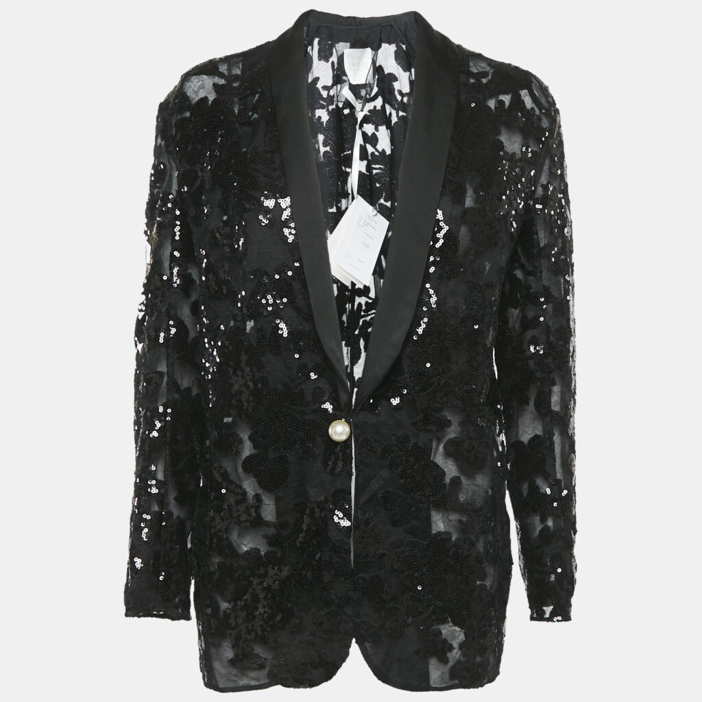 luxury-women-ingie-paris-new-clothes-p1129176-002 INGIE Paris Black Sequin Embellished Tulle Single Breasted Blazer M