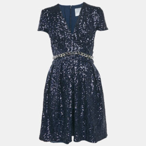 INGIE Paris Navy Blue Sequin V-Neck Mini Dress S