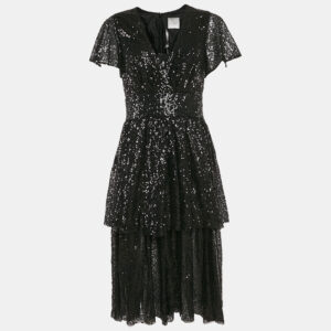 INGIE Paris Black Sequin Layered Tulle Mini Dress M