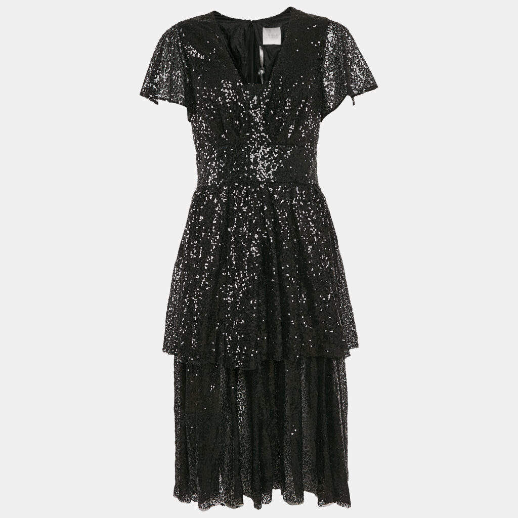 INGIE Paris Black Sequin Layered Tulle Mini Dress M