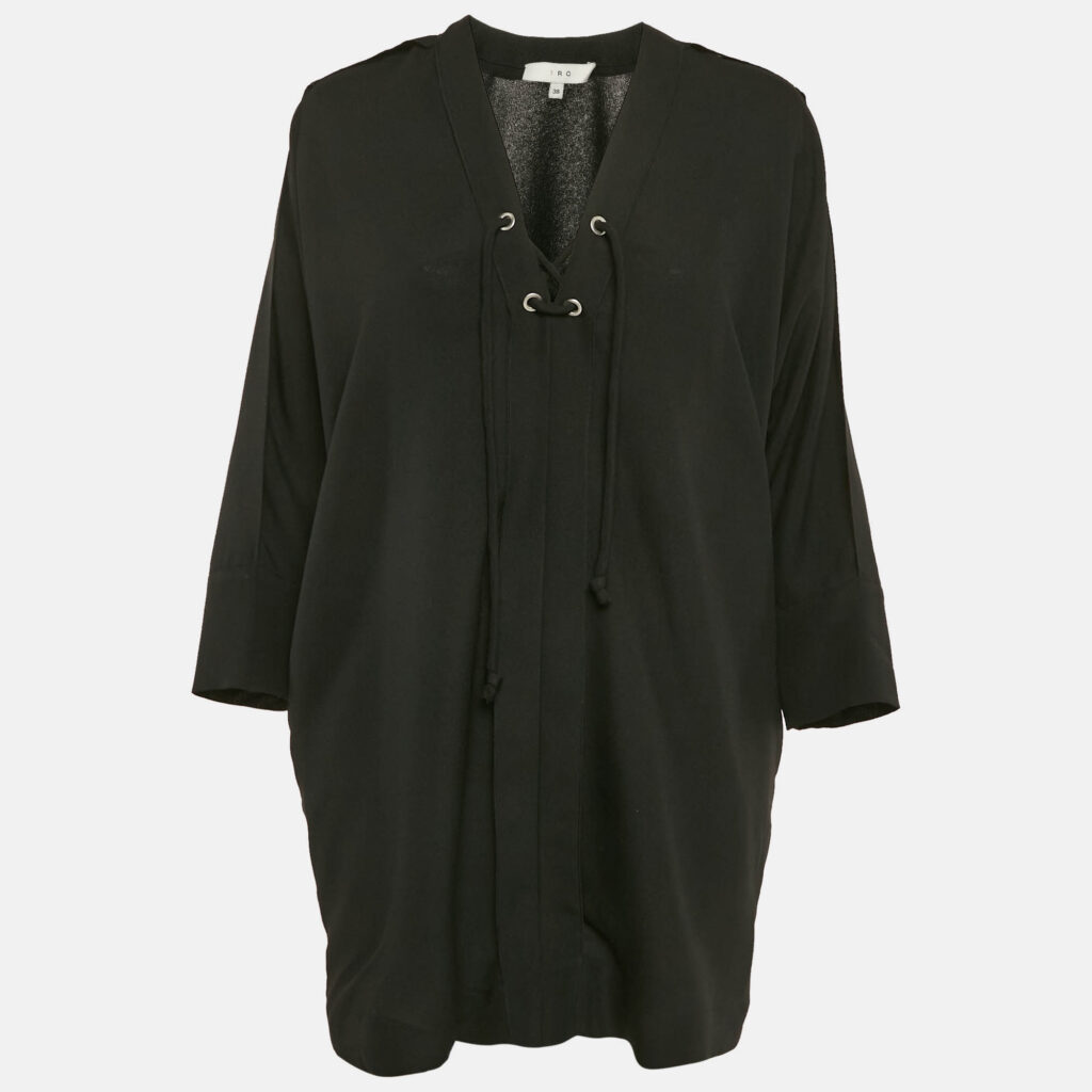 luxury-women-iro-used-clothes-p1121119-005 IRO Black Crepe Lace-Up Detail Mini Alessi Dress S