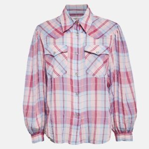 Isabel Marant Etoile Pink Plaid Cotton Puff Sleeve Bethany Shirt S