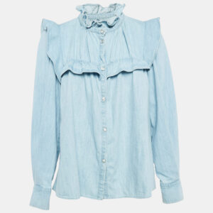 Isabel Marant Etoile Light Blue Denim Button Front Ruffled Blouse M