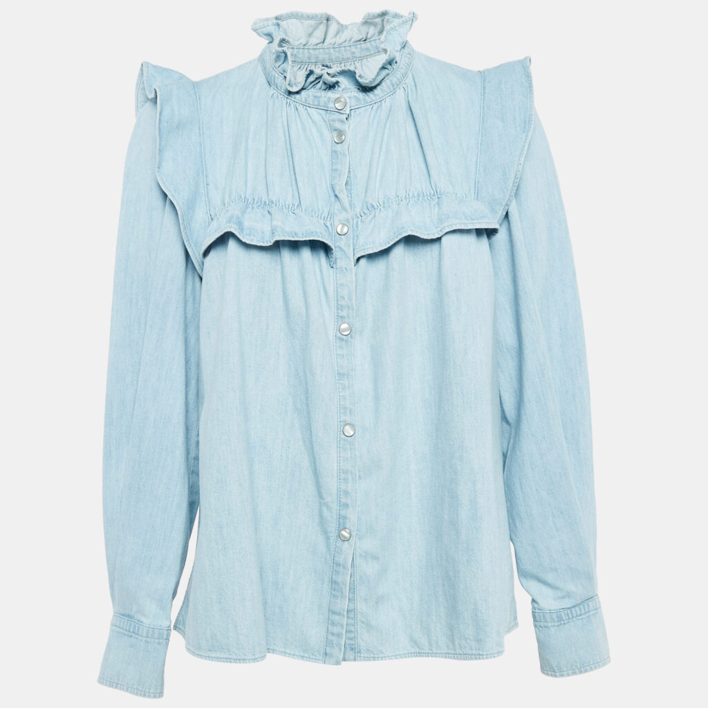 Isabel Marant Etoile Light Blue Denim Button Front Ruffled Blouse M