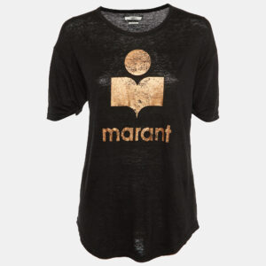 Isabel Marant Etoile Black Logo Print Linen Koldi T-Shirt M