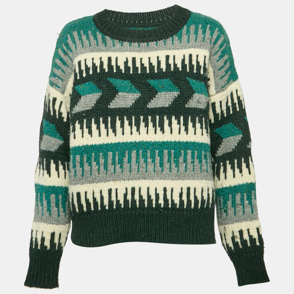 luxury-women-isabel-marant-etoile-used-clothes-p1151928-004 Isabel Marant Etoile Green Sienna Intarsia Wool Pullover XS