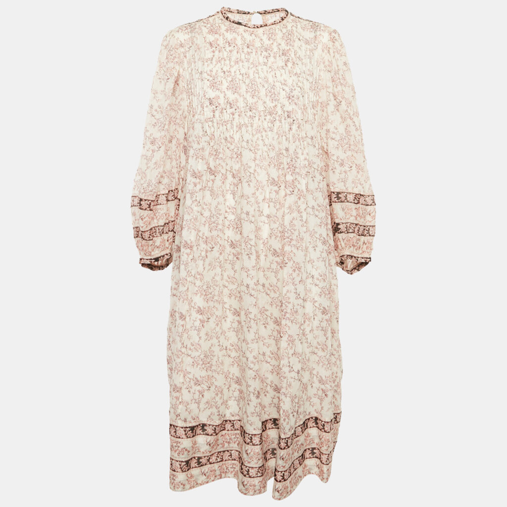 Isabel Marant Etoile Pink Printed Cotton Pleated Midi Dress L