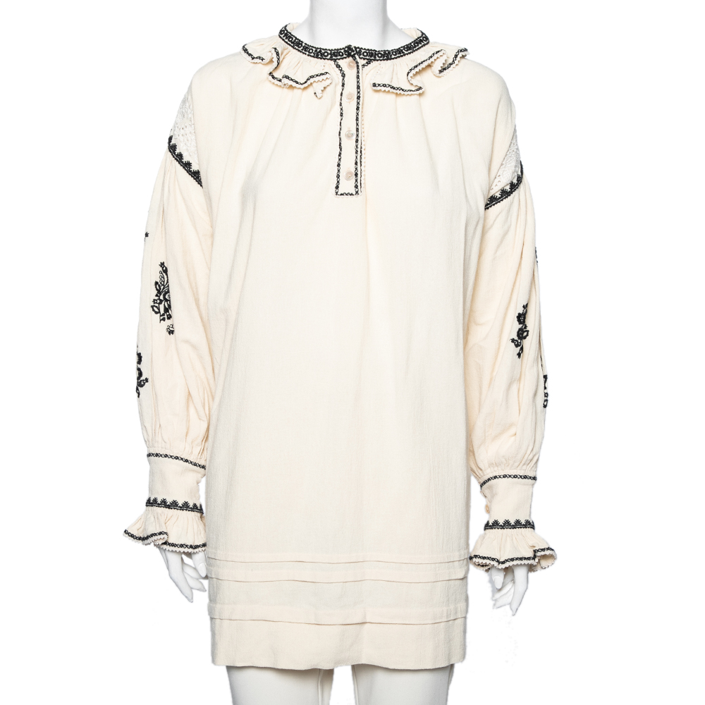 luxury-women-isabel-marant-etoile-used-clothes-p614096-006-2 Isabel Marant Etoile Off White Embroidered Ruffled Oversized Top S