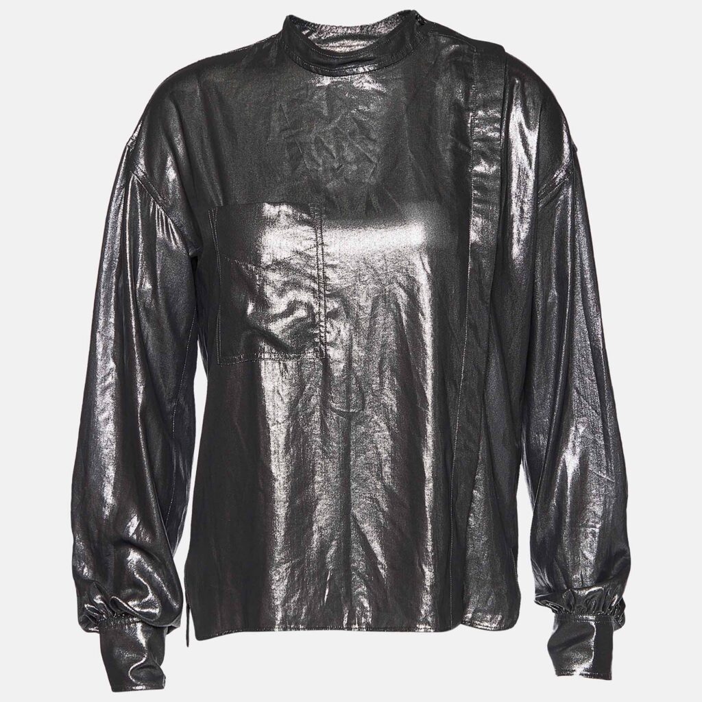 luxury-women-isabel-marant-etoile-used-clothes-p639401-003-2 Isabel Marant Etoile Silver Synthetic Asymmetric Button Front Top XS