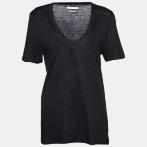 Isabel Marant Etoile Black Linen Knit V-Neck T-Shirt L