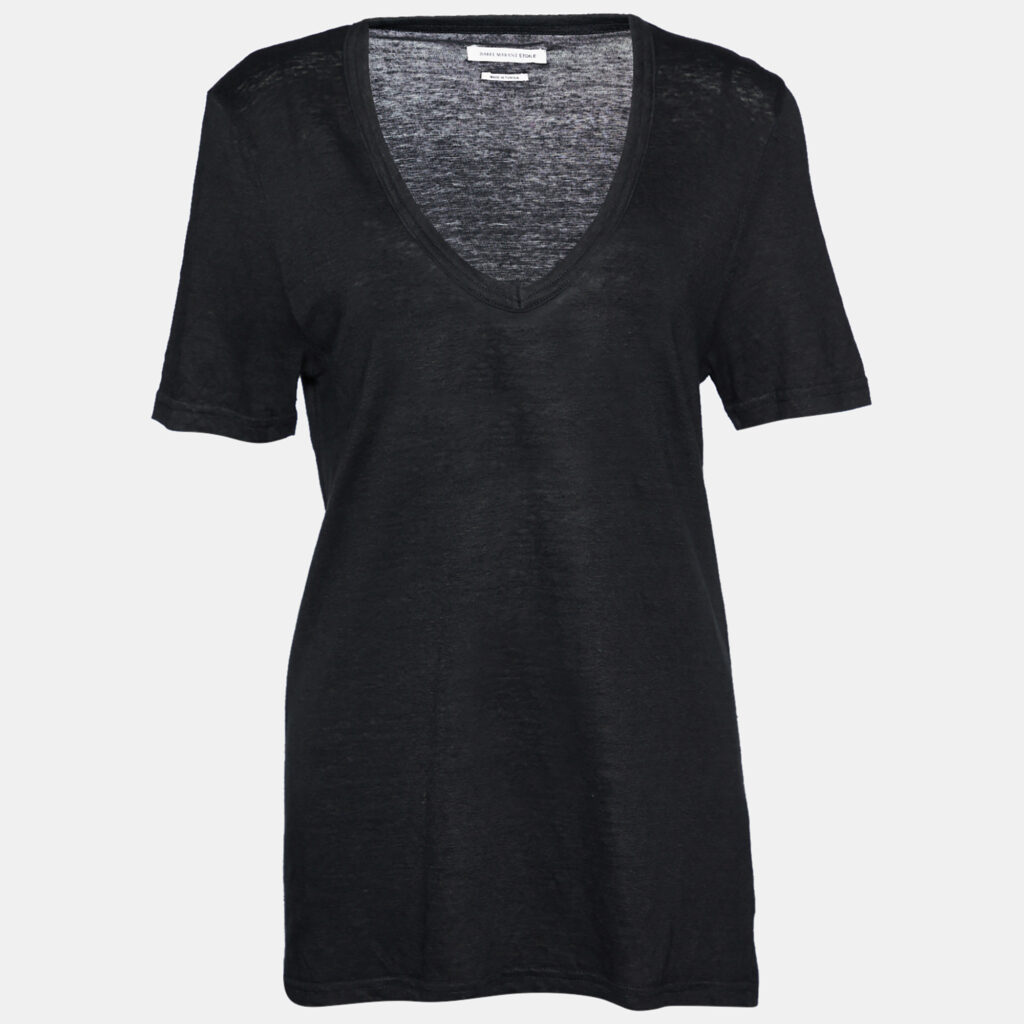 luxury-women-isabel-marant-etoile-used-clothes-p797709-004 Isabel Marant Etoile Black Linen Knit V-Neck T-Shirt L