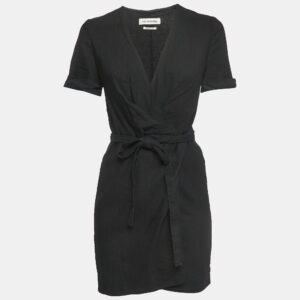 Isabel Marant Etoile Black Linen Blend Wrap On Mini Dress S