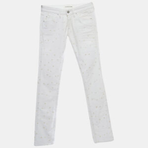 Isabel Marant Etoile White Embroidered Denim Slim Fit Jeans S