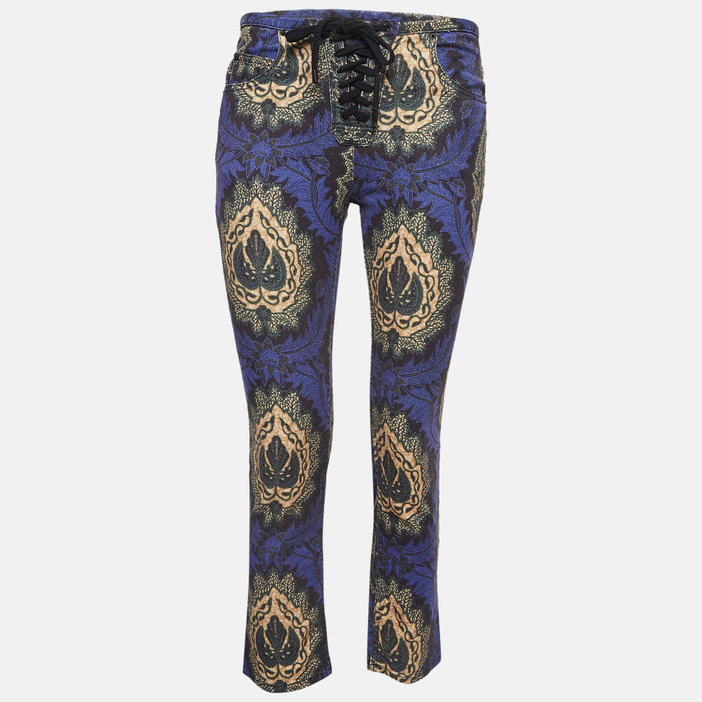 luxury-women-isabel-marant-etoile-used-clothes-p973985-001 Isabel Marant Etoile Purple Floral Print Cotton Lace-Up Trousers S