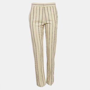 Isabel Marant Off White Striped Crepe Slim-Fit Trousers S