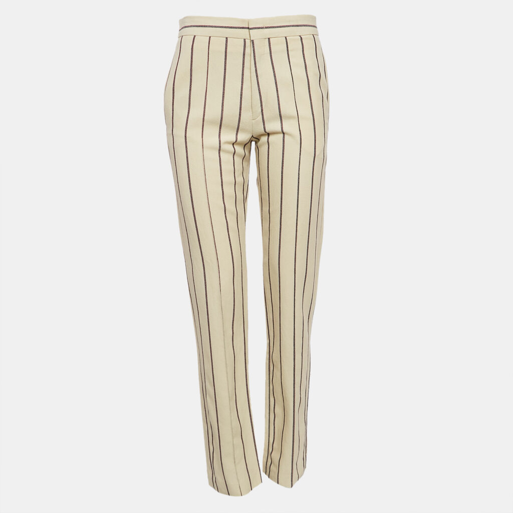 luxury-women-isabel-marant-new-clothes-p1046920-004 Isabel Marant Off White Striped Crepe Slim-Fit Trousers S
