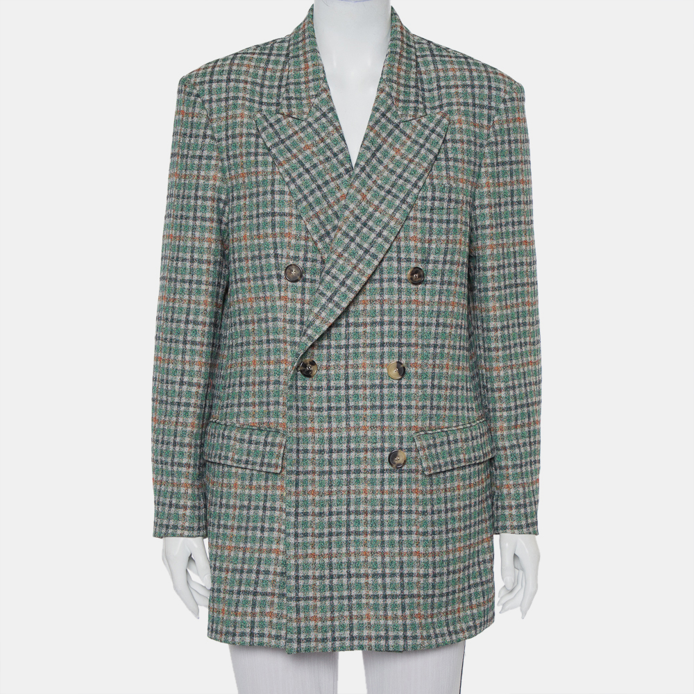 luxury-women-isabel-marant-new-clothes-p421614-009 Isabel Marant Green Prince Of Wales Checkered Cotton Double Breasted Telis Blazer M